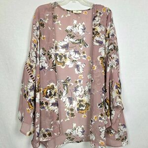 Entro M Mauve Floral Bell Sleeve Open Kimono